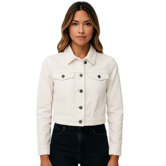 New Look Button Front Denim Jacket in White – NWT Size Large - Picture 1 of 4